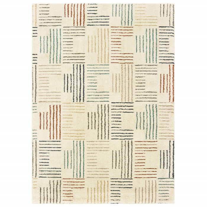 7' x 10' Neutral Tone Scratch Indoor Area Rug - Ivory Multi