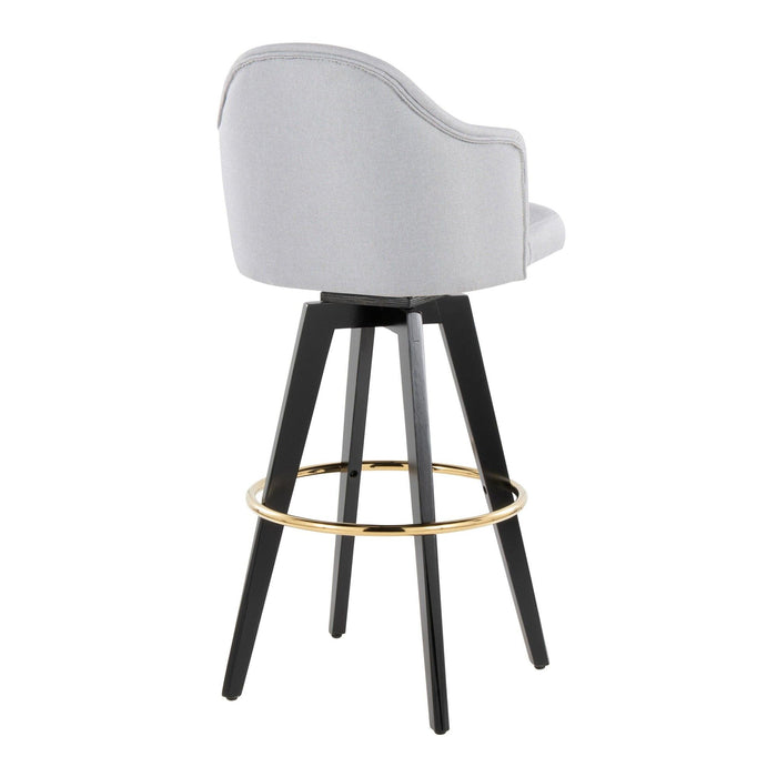 Ahoy - Upholstered Fixed-Height Barstool (Set of 2) - Black Base, Gold Footrest