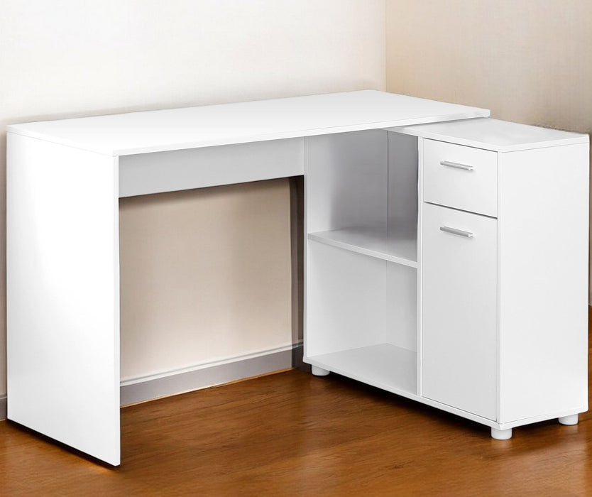 L Shape Computer Desk With Two Drawers - White