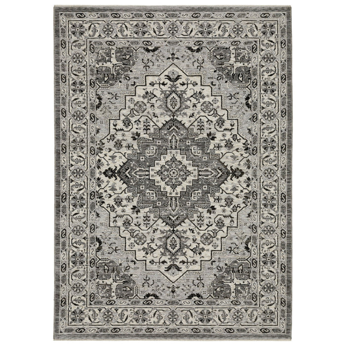 10' X 13' Medallion Area Rug With Fringe - Gray And Ivory
