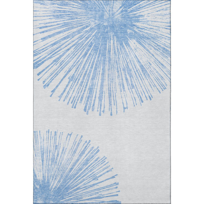 10' X 14' Abstract Washable Area Rug With UV Protection (653536) - Denim Blue / Ivory