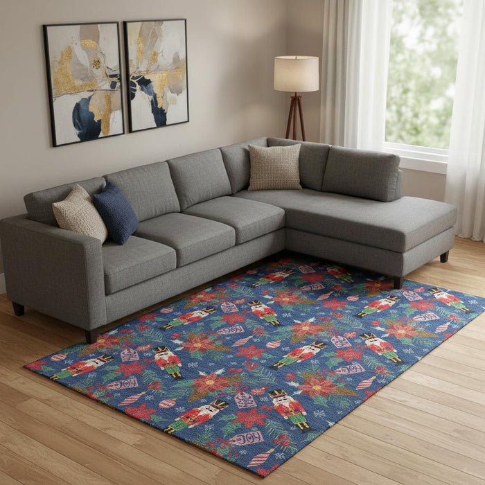 10' X 14' Abstract Geometric Washable Area Rug With UV Protection (702038) - Navy Blue / Red / Black