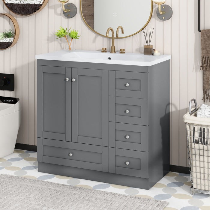 Giga free-standing bathroom vanity cabinet with sink, featuring soft-close drawers and doors, modern design and sleek finish.