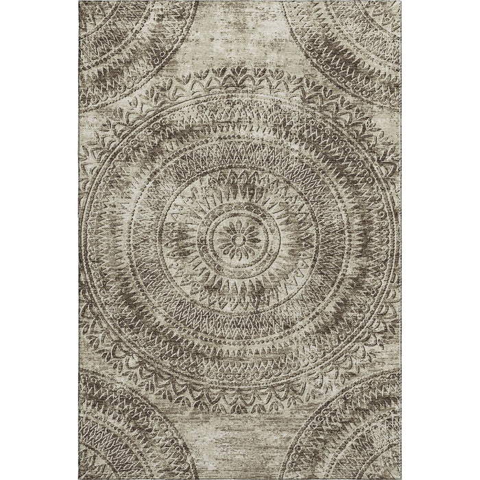 8' X 10' Medallion Washable Area Rug With UV Protection (644896) - Brown / Ivory