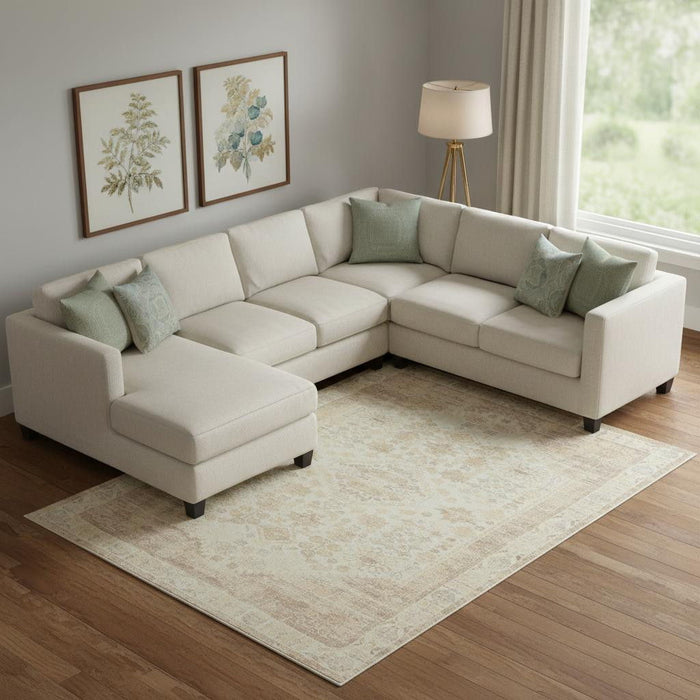 8' X 10' Abstract Washable Non Skid Area Rug (534022) - Beige / Ivory