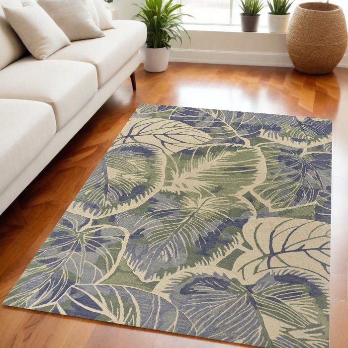 5' x 8' Hand Tufted Caladium Indoor Area Rug - Blue Green