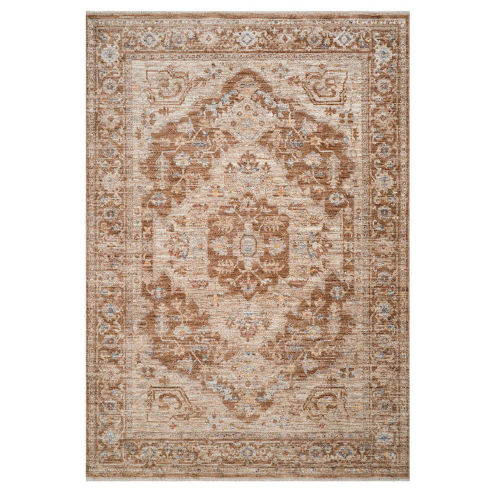 9' X 12' Floral Medallion Area Rug With Fringe - Sand And Brown