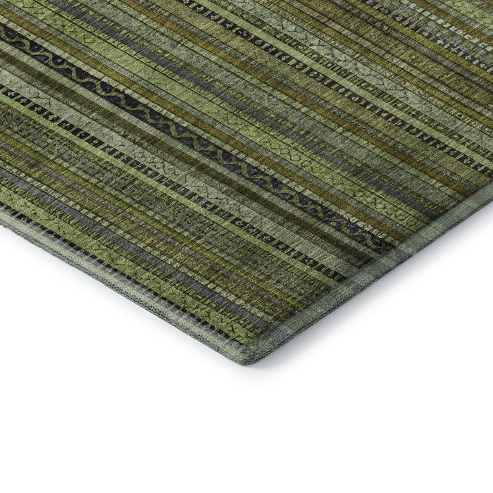10' X 14' Striped Washable Area Rug With UV Protection (696212) - Green / Gray / Gold
