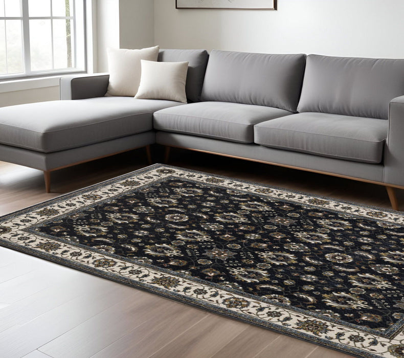10' X 13' Oriental Area Rug With Fringe - Blue And Ivory