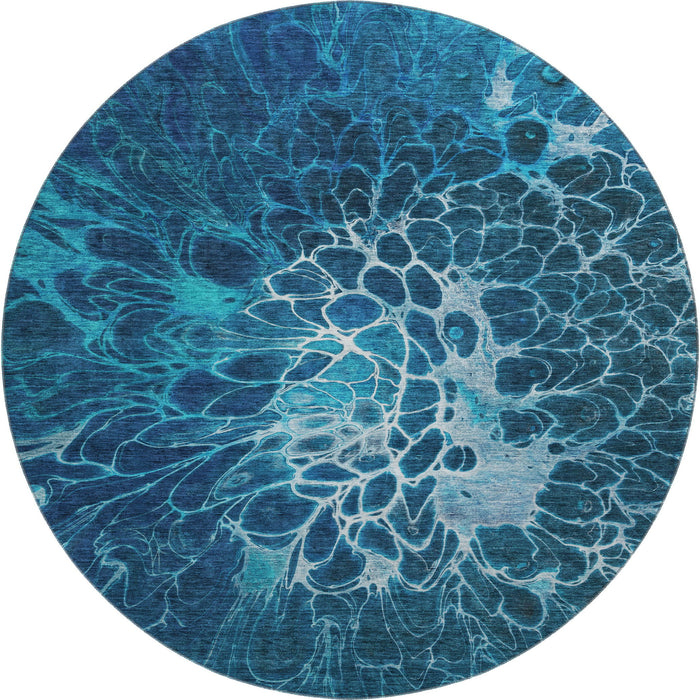 8' Abstract Washable Round Rug With UV Protection (654575) - Navy Blue / Ivory