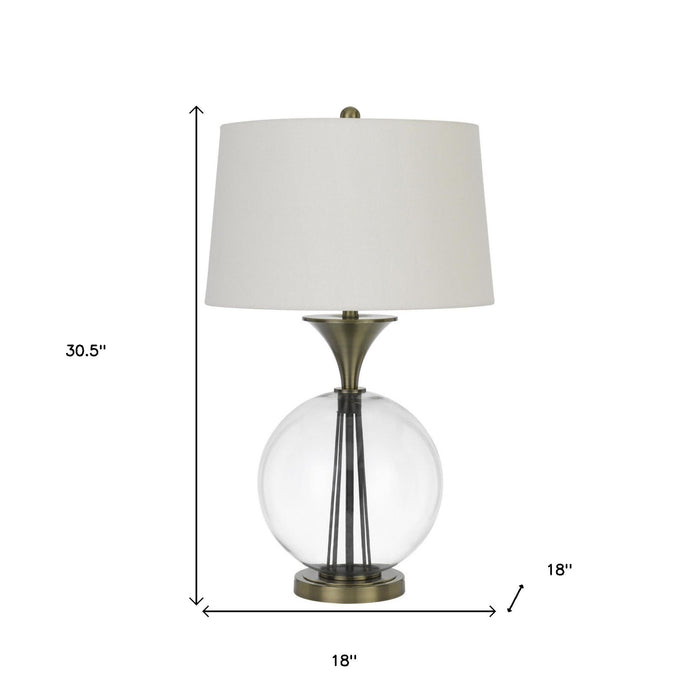 Metal Globe Table Lamp With White Empire Shade - Bronze