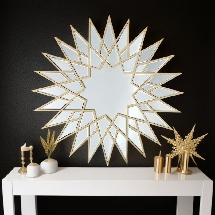 34" Sunburst Metal Framed Accent Mirror - Gold