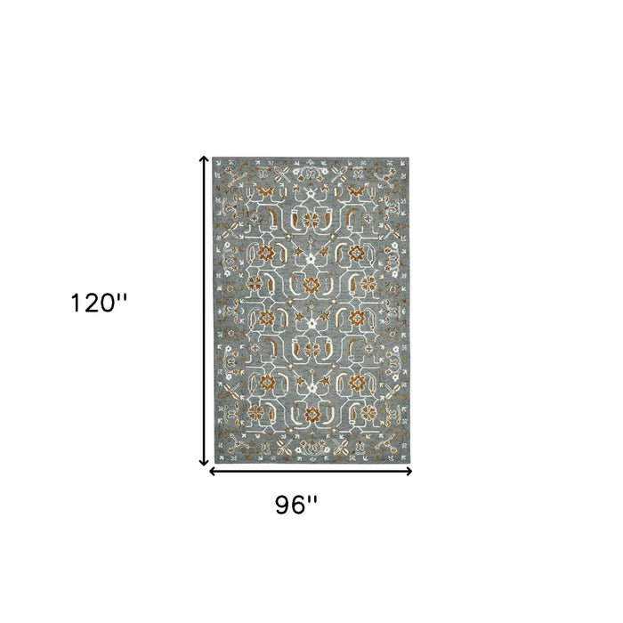 8' X 10' Wool Floral Medallion Hand Hooked Area Rug - Orange