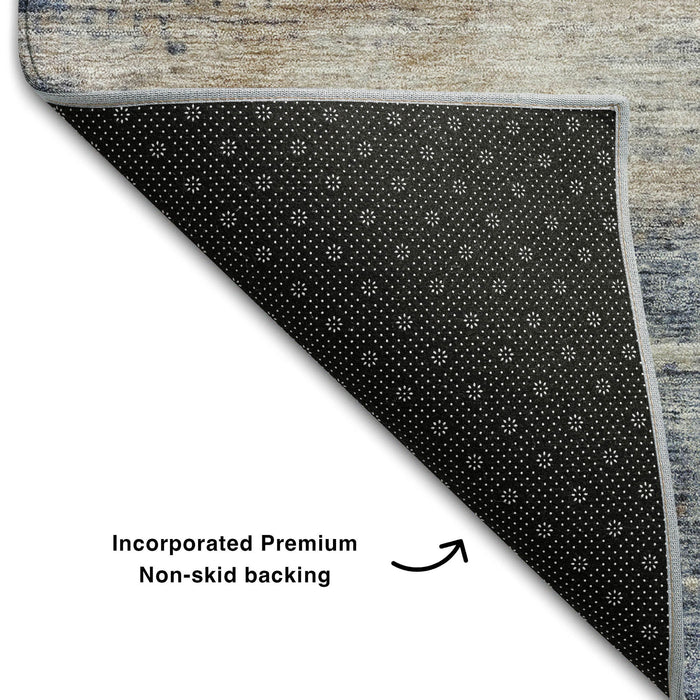 10' X 14' Abstract Washable Area Rug With UV Protection (688431) - Denim Blue / Silver / Beige