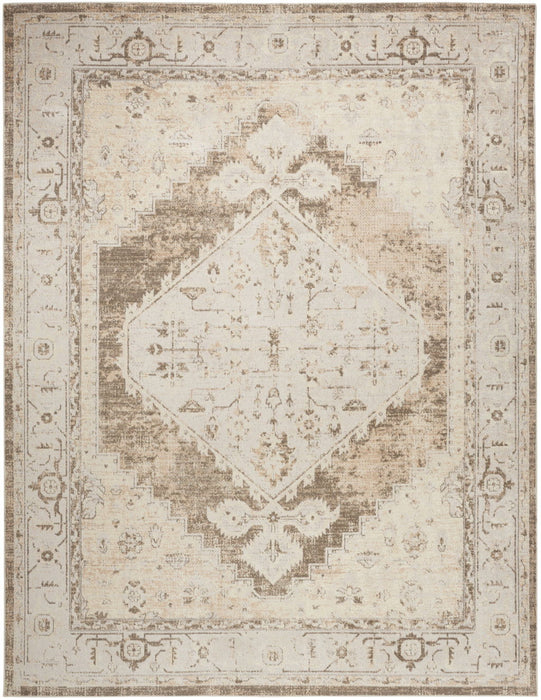 7' X 9' Floral Medallion Distressed Area Rug (550249) - Ivory / Tan