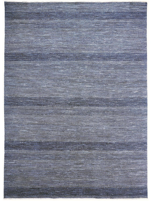 12' x 15' Wool Striped Hand Knotted Area Rug - Blue And Silver