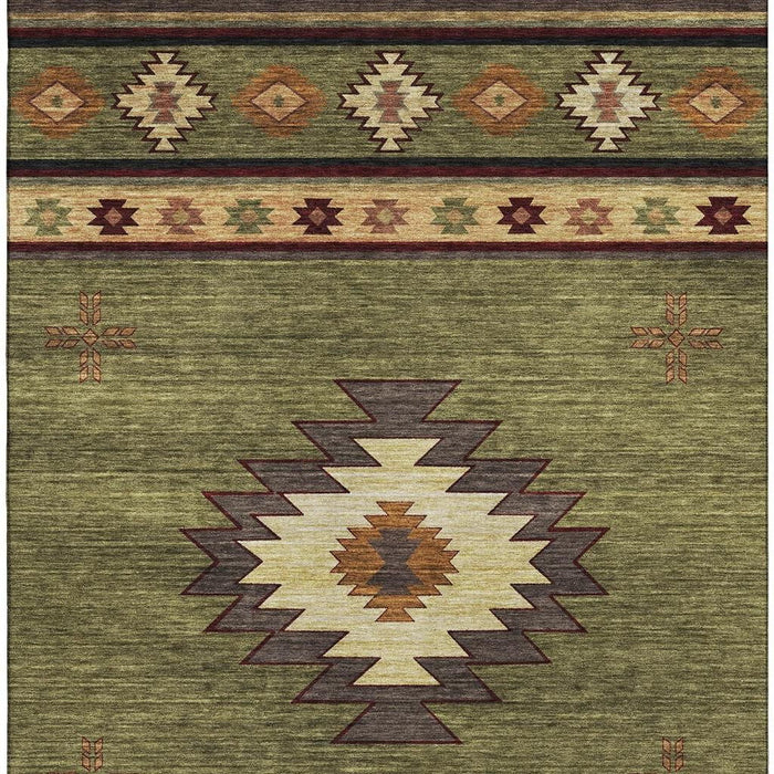 9' X 12' Geometric Washable Area Rug With UV Protection (645677) - Green / Beige / Brown