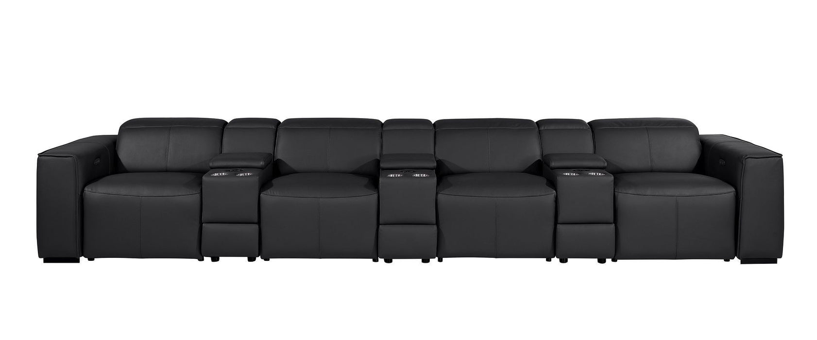 Top Grain Leather Reclining Metal USB Sofa (720420) - Black