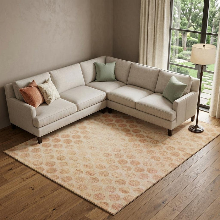 10' X 14' Geometric Washable Area Rug With UV Protection (695768) - Peach / Ivory