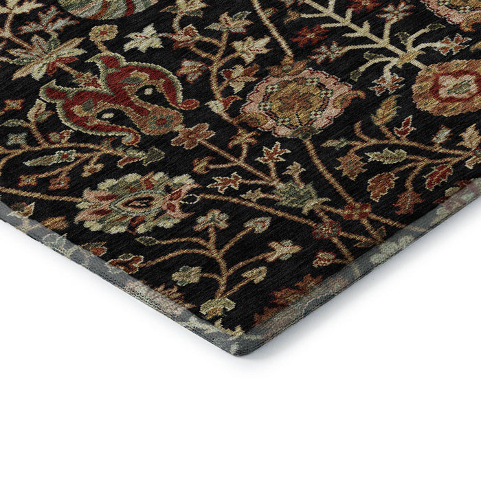 10' X 14' Floral Washable Area Rug With UV Protection (683962) - Black / Copper / Red