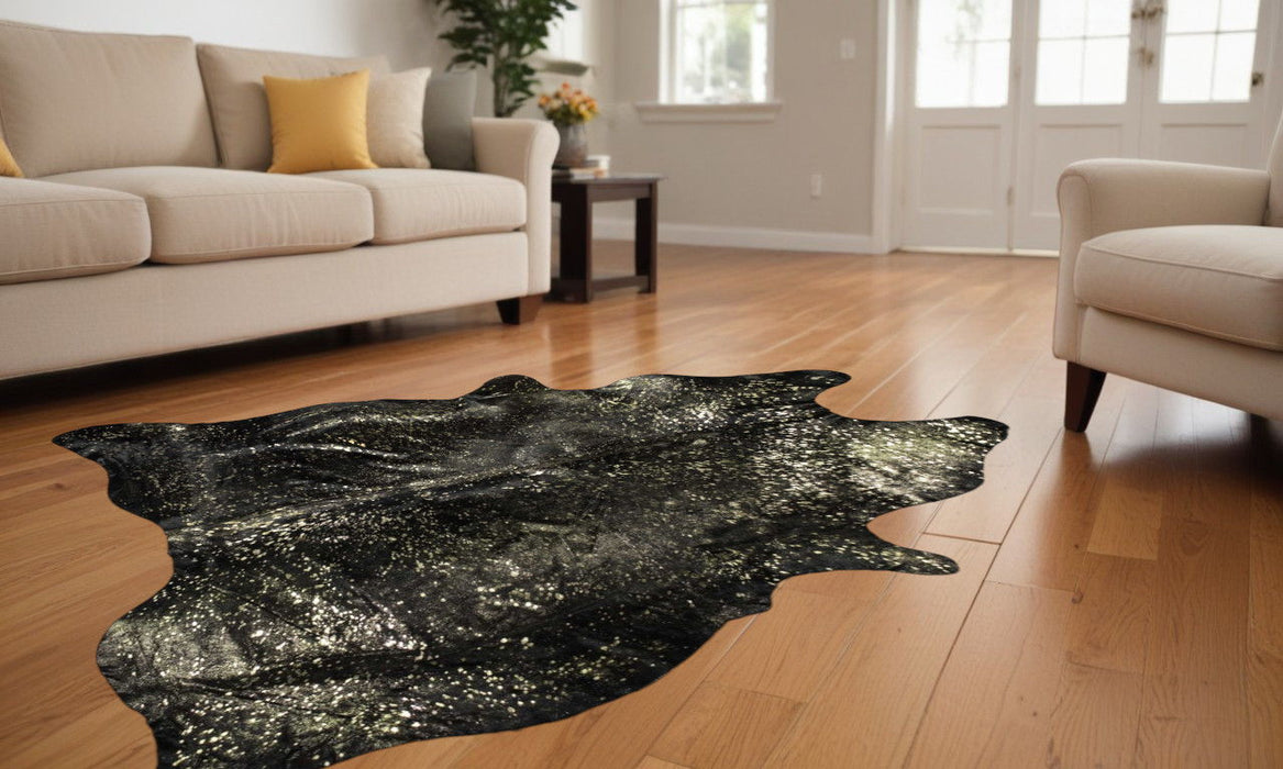 72" x 84" Cowhide - Area Rug - Chocolate And Gold