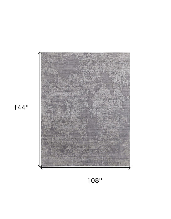 9' x 12' Abstract Hand Woven Worn Faded Wool Blend Area Rug - Gray