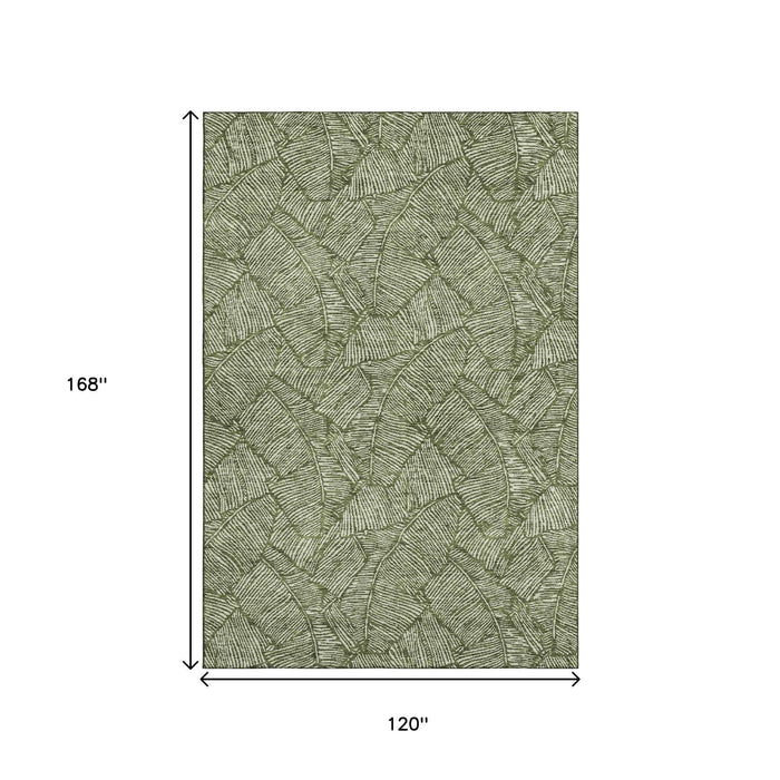 10' X 14' Floral Washable Area Rug With UV Protection (672629) - Olive Green / Ivory