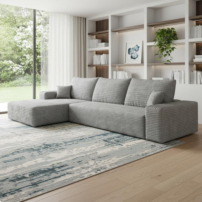 107" Corduroy Modular Compression Foam Sofa With Toss Pillows - Gray