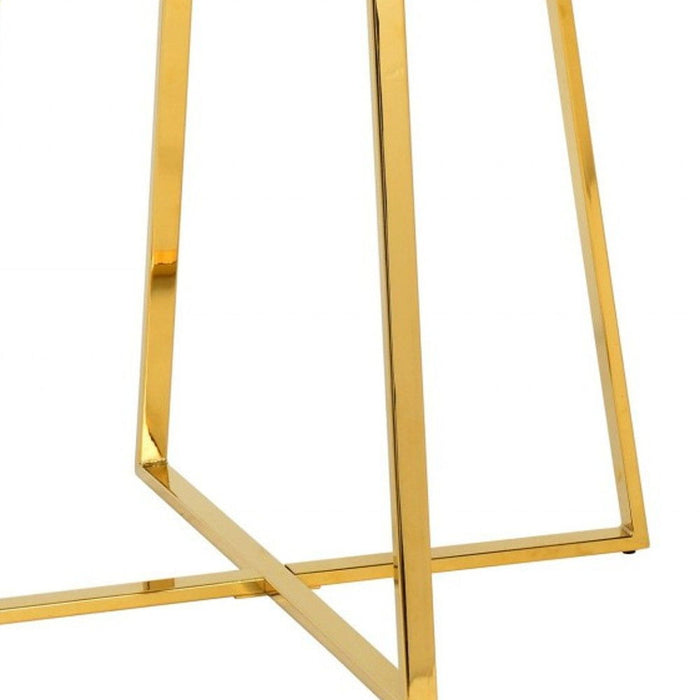 39" Rounded Iron Pedestal Base Dining Table - Gold / White