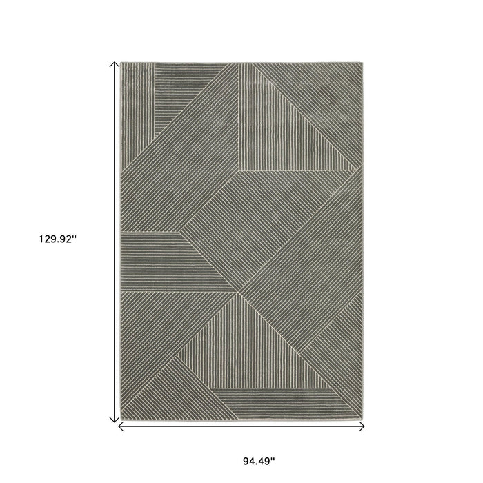 8' X 11' Geometric Modern Area Rug - Gray And Ivory