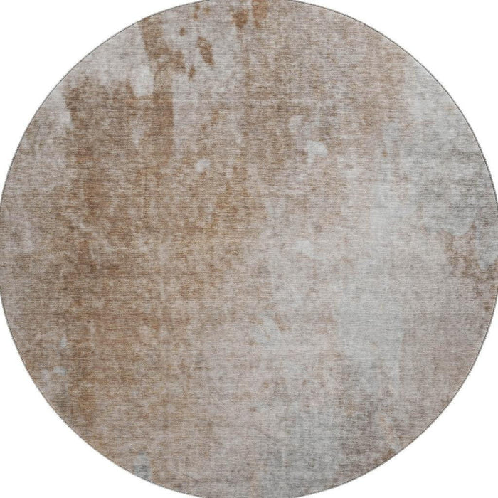 8' Abstract Washable Round Rug With UV Protection (649405) - Coffee / Gray
