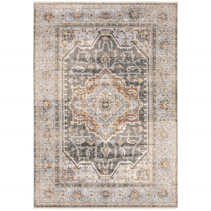 7' x 10' Machine Woven Medallion Indoor Area Rug - Gray Blue