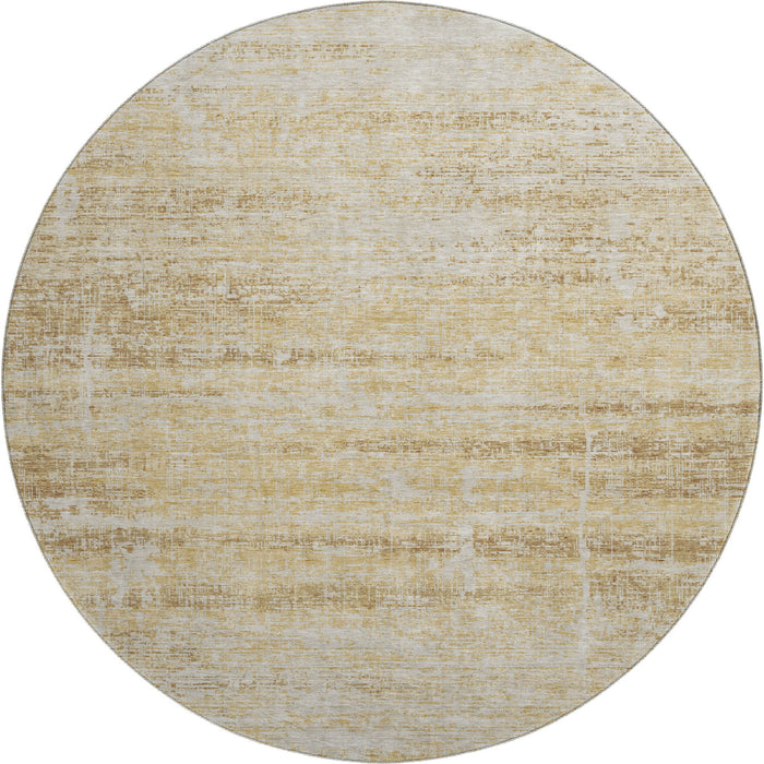 8' Abstract Washable Round Rug With UV Protection - Gold And Beige