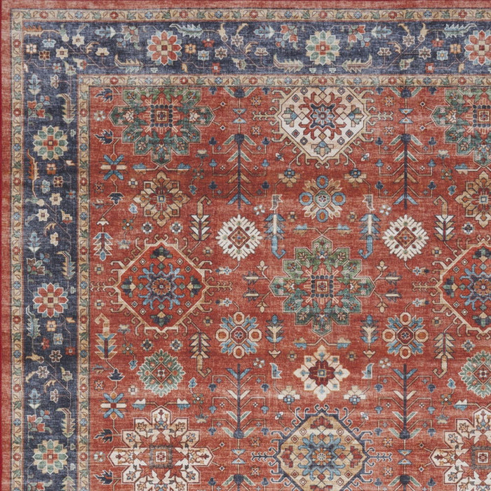 5' X 7' Oriental Distressed Area Rug (553244) - Rust / Blue / White