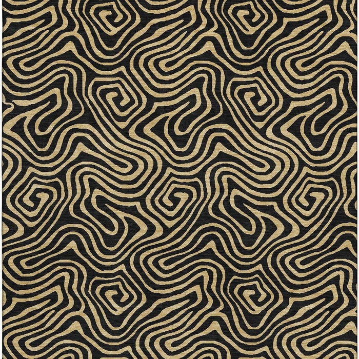 10' X 14' Abstract Washable Area Rug With UV Protection (680939) - Black / Gold