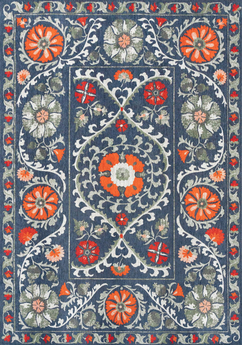 6' X 8' Tribal Washable Area Rug With UV Protection (610056) - Blue / Orange / Gray