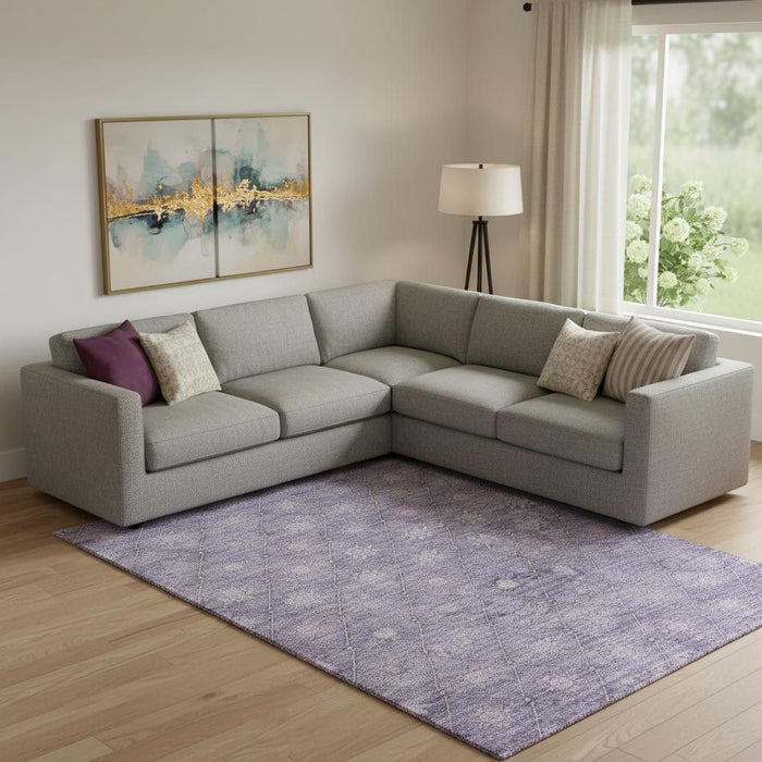 10' X 14' Geometric Washable Area Rug With UV Protection (706037) - Purple / Ivory