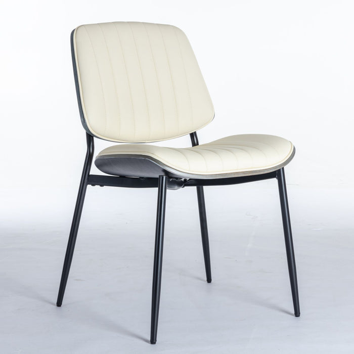 Set of 2 Giga mid-century modern dining chairs with walnut bentwood backs, upholstered seats, and metal legs for kitchen or dining room.