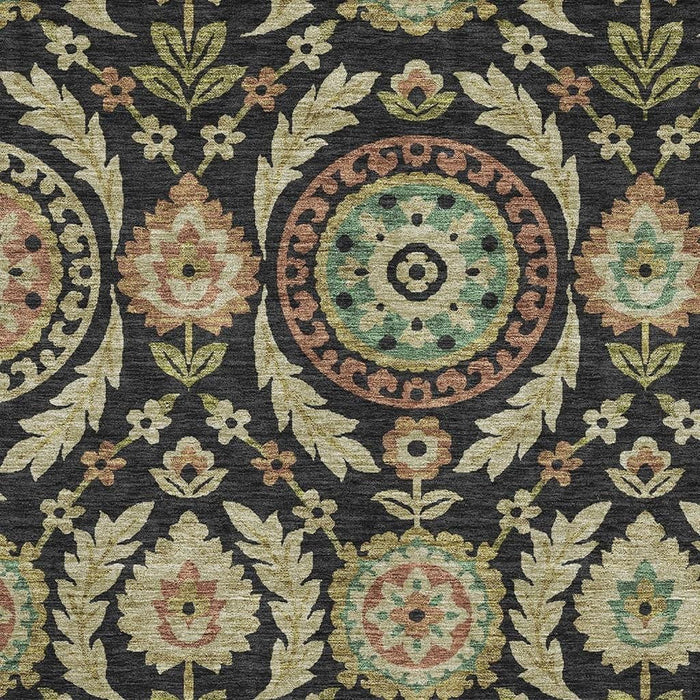 8' X 10' Copper Floral Washable Area Rug With UV Protection - Black