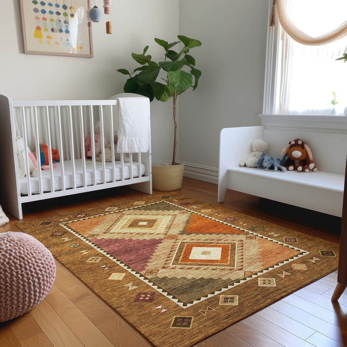 8' X 10' Southwest Geometric Washable Area Rug With UV Protection - Brown
