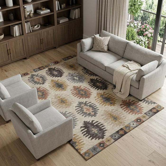 10' X 14' Southwestern Washable Area Rug With UV Protection (677603) - Beige / Copper / Gold