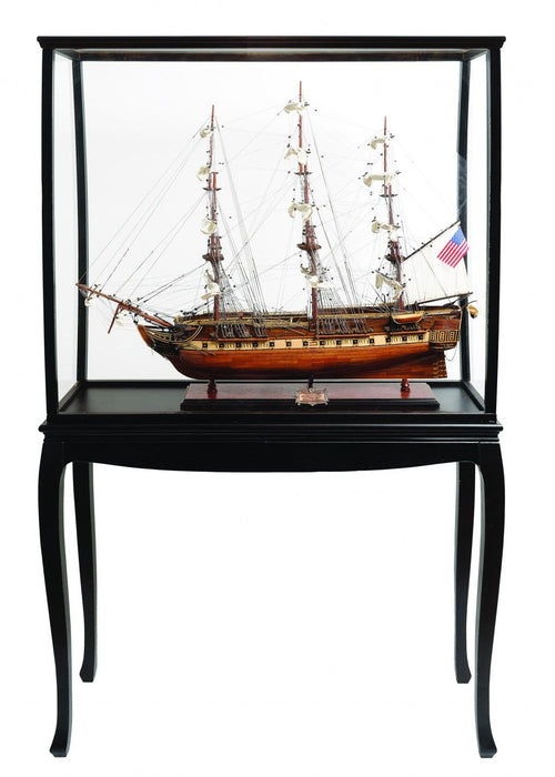 Hand Painted 1797 USS Constitution Large Floor Display Case Model Boat - Brown