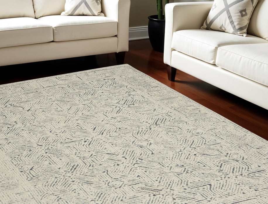 8' X 12' Wool Abstract Area Rug - Navy Blue / Ivory