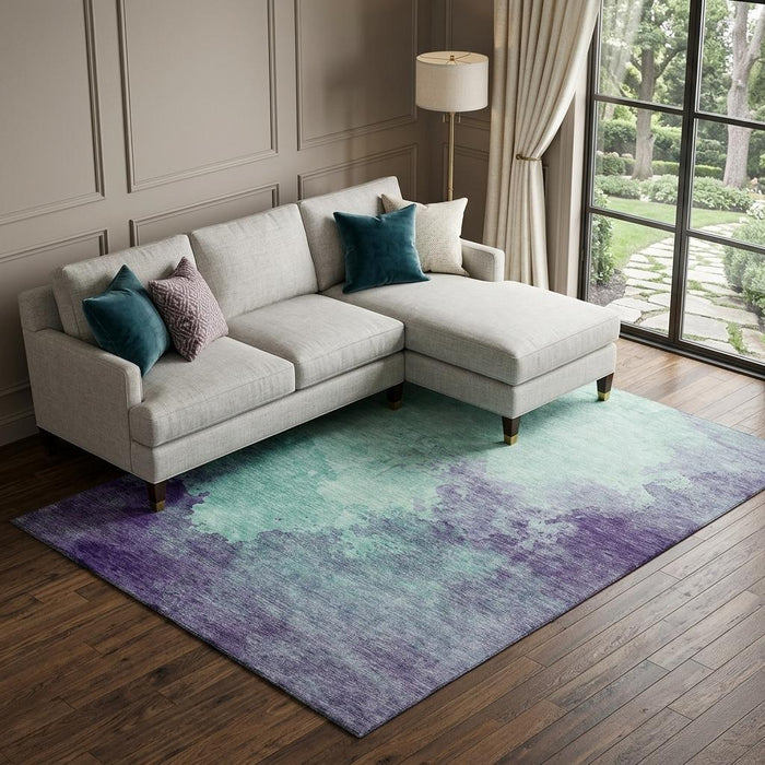 10' X 14' Abstract Washable Area Rug With UV Protection (686186) - Aqua / Purple