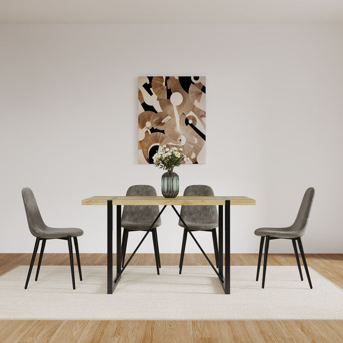 Set of four Giga modern accent dining chairs with upholstered seats and metal legs, showcasing stylish and comfortable seating.