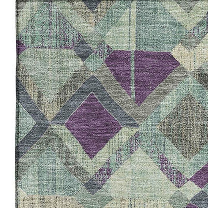 10' X 14' Geometric Washable Area Rug With UV Protection (692910) - Pale Aqua / Purple