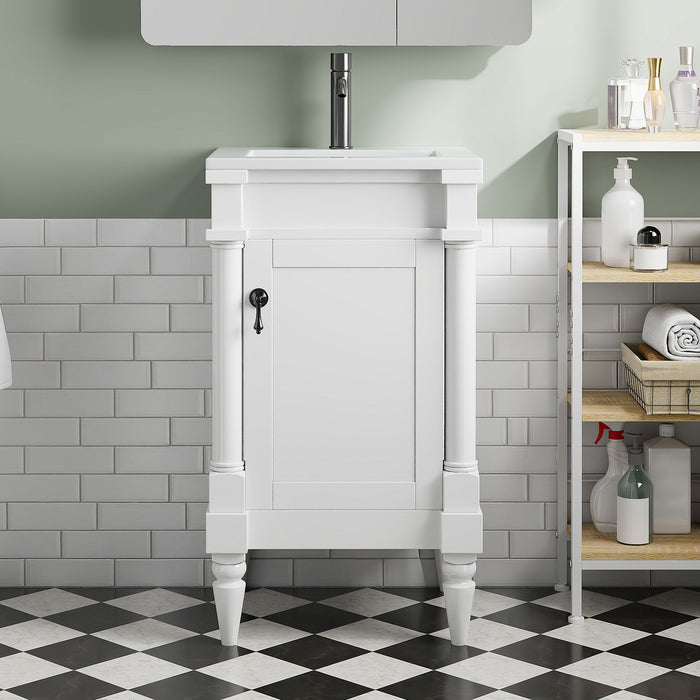 Giga bathroom vanity with sink, storage cabinet with door, drop-in sink, compact freestanding design, modern and functional.