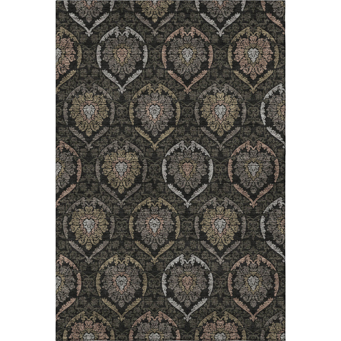 10' X 14' Medallion Washable Area Rug With UV Protection - Black / Gray