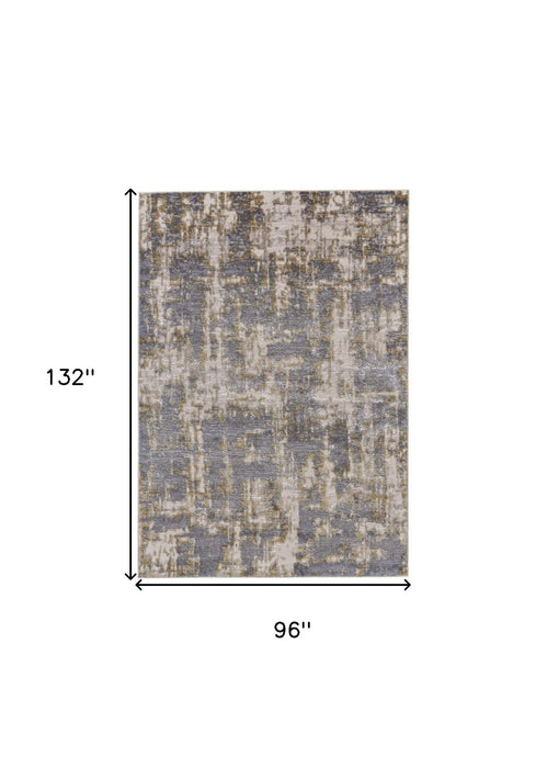 8' x 11' Abstract Stain Resistant Area Rug - Gray And Gold