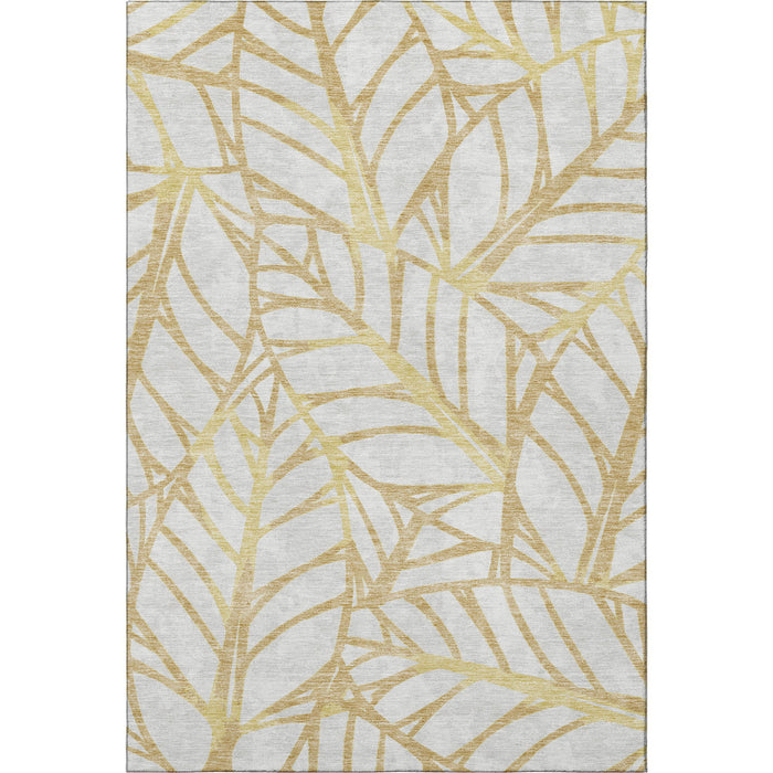9' X 12' Floral Washable Area Rug With UV Protection - Gold / Beige